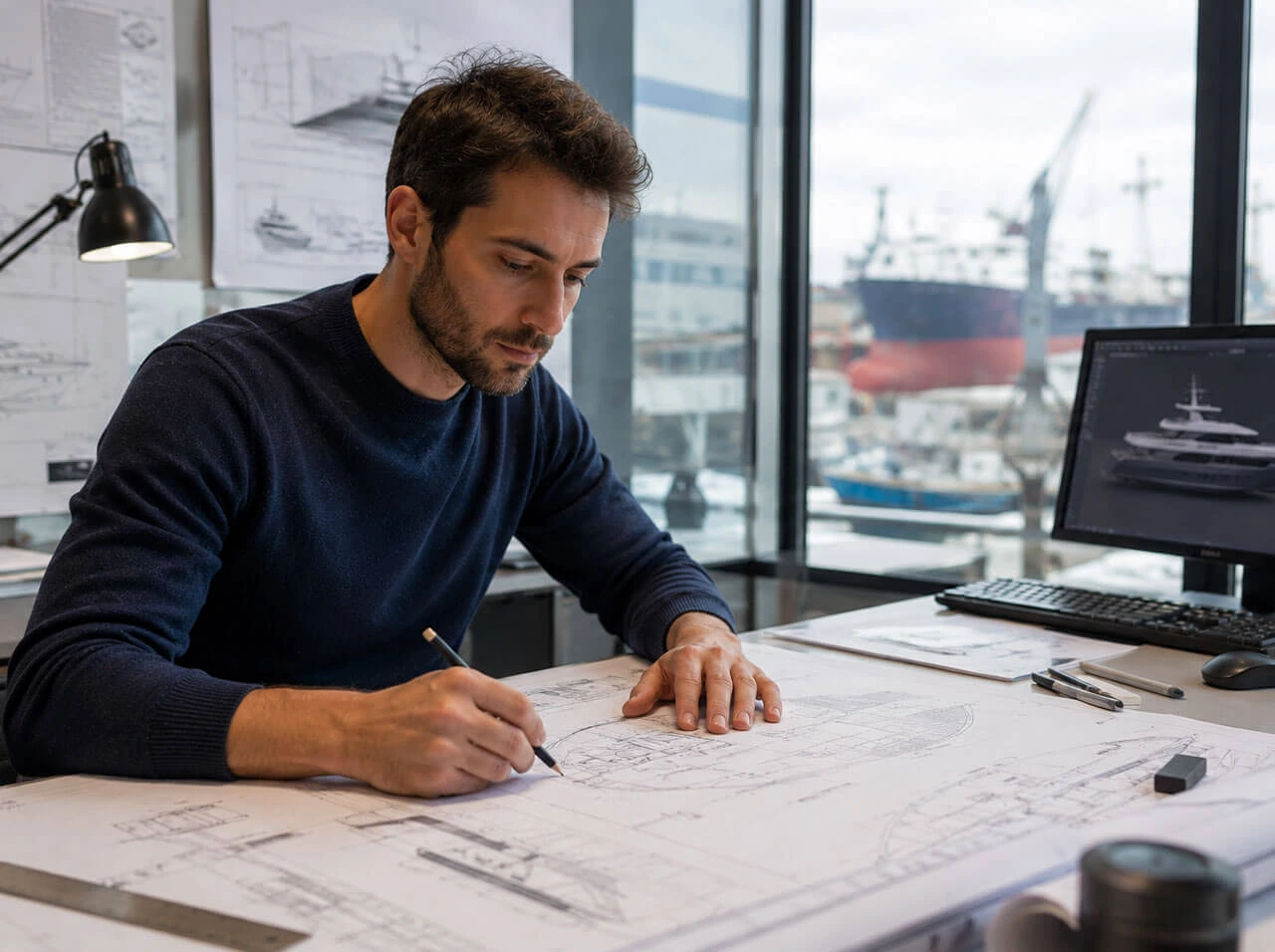 Lecture de plan d'architecture navale
